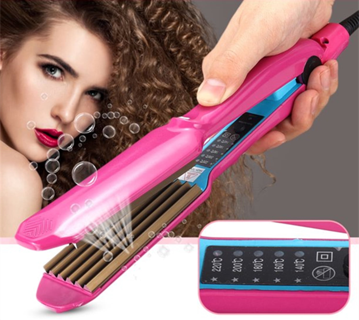 Professional Hair Crimper Curler Wand Dry&Wet Use Ceramic Curling Iron