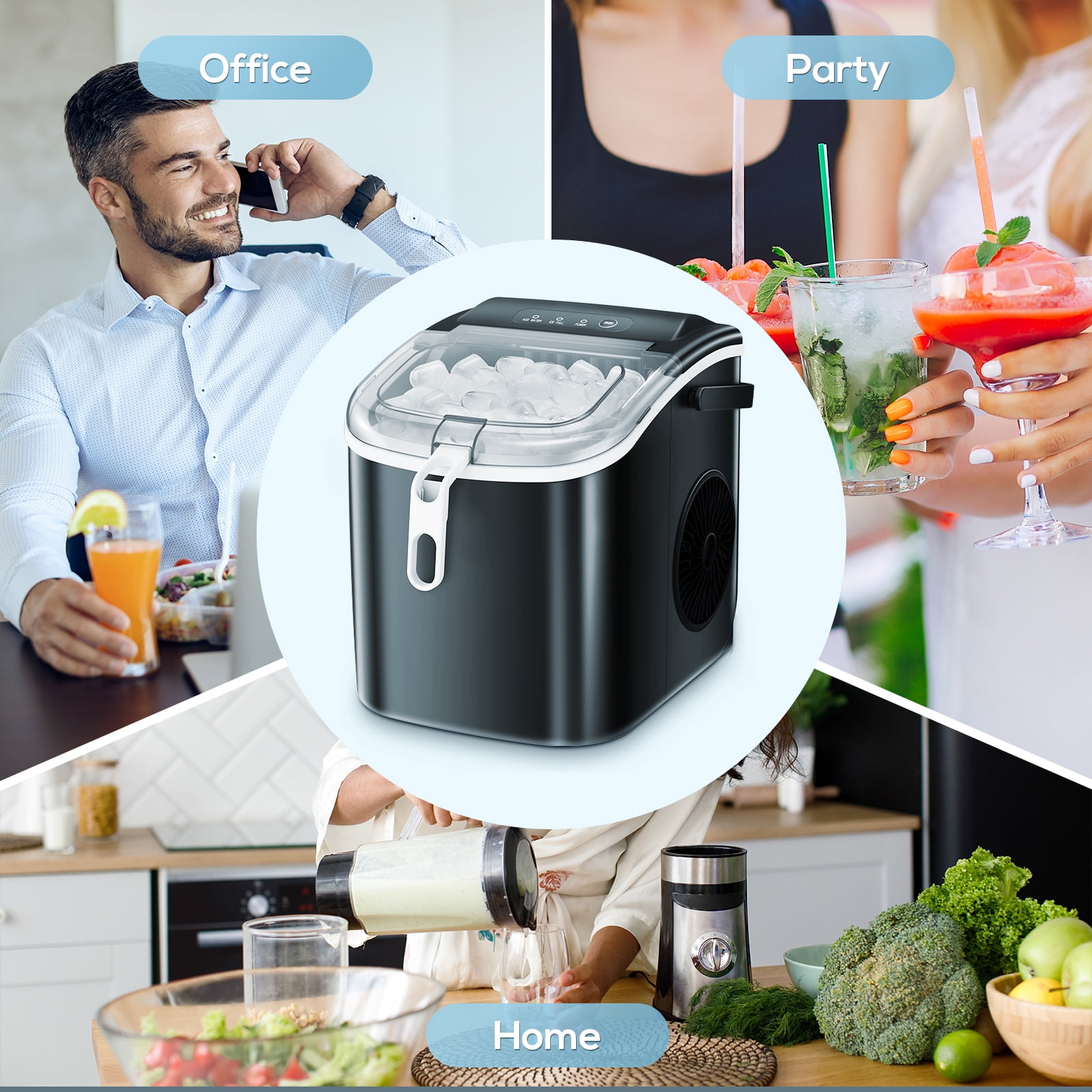 Auseo Countertop Ice Maker Machine, Portable Compact Ice Maker with Ice  Scoop&Ice Basket, 9 Pcs/8 Mins, 26LBS/24H, Bullet Ice, Self-Cleaning, 