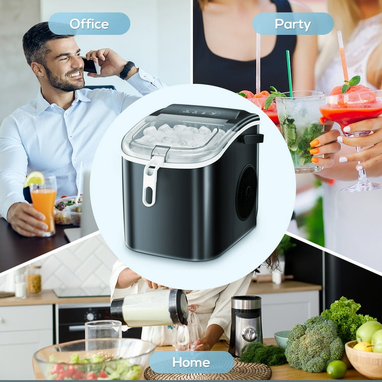 Auseo Portable Ice Maker Countertop, 9Pcs/8Mins, 26lbs/24H, Self-Cleaning  Ice Machine with Handle for Kitchen/Office/Bar/Party(Black)