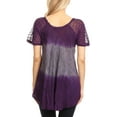 thumbnail image 2 of Sakkas Lily Casual Everyday Summer Short Sleeve Top Blouse with Block Print & Lace - Purple - Plus Size, 2 of 5