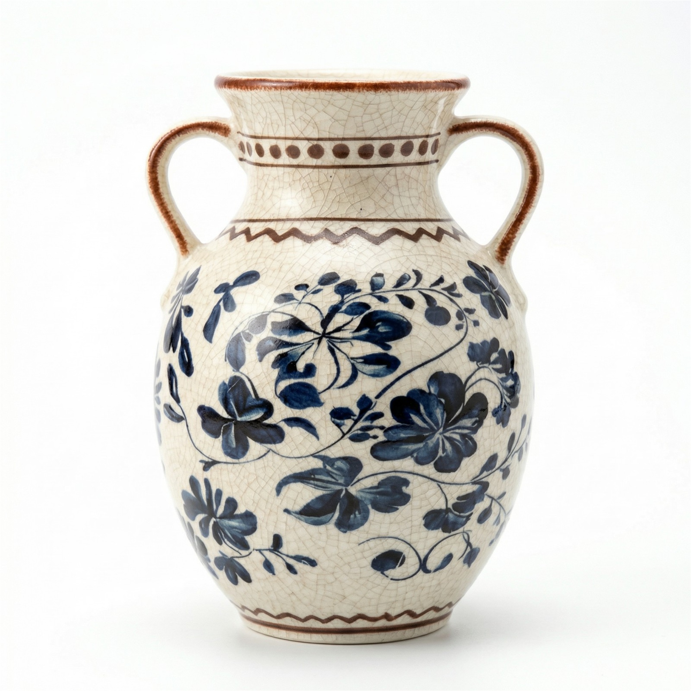 BUYMAX Vintage Navy Blue Ceramic Vase with Handles, 8.4 in photo 6