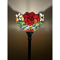 Enjoy Décor Lamps Tiffany Torch 66-Inch 1-Light Flowers Red Orange Blue Stained Glass Bowl Lamp