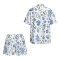 thumbnail image 5 of FKEKYI Blue Flower Print Womens Summer Shirt Set 2 Piece Sets Vacation Outfits Open Front Shirt Top & Shorts with Elastic Waist Beachwear Lounge Set, M, 5 of 7