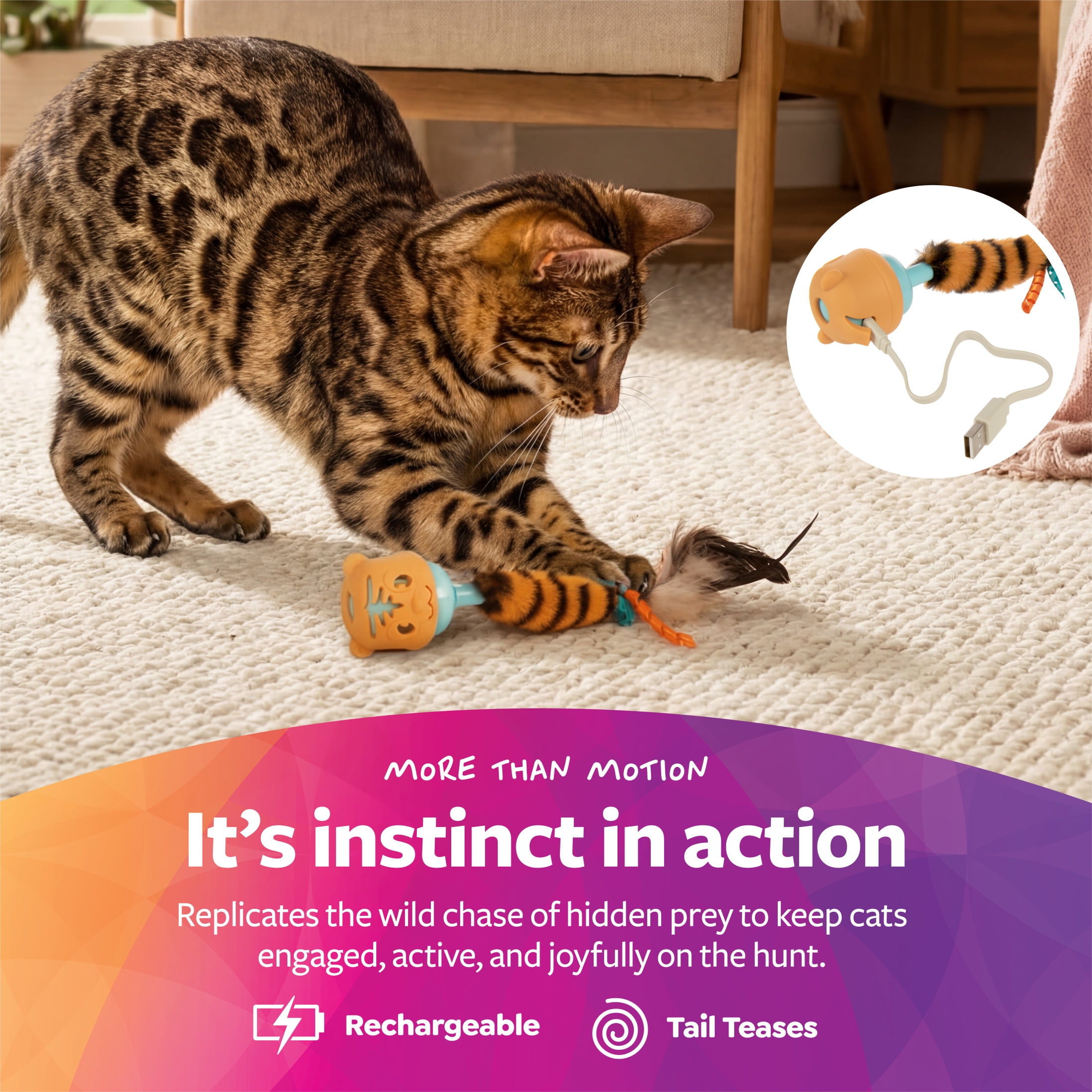 SmartyKat Twist 'N Twirl Electronic Motion Cat Toy with USB Rechargeable Battery & Twirling Feathered Teaser Tail