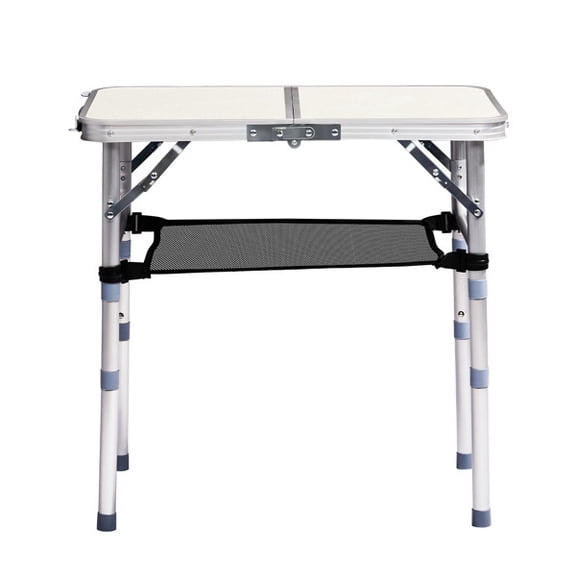 Alvantor Folding Camping Table,3 Adjustable Heights,Portable Aluminum Picnic Table with Mesh Shelf,White Pebble,23.63 x 23.82 in