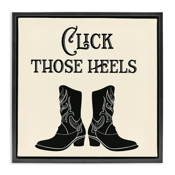 Stupell Industries Click Those Heels Cowgirl Fashion Painting Black Floater Framed Canvas Art Print Wall Art, 18 x 18