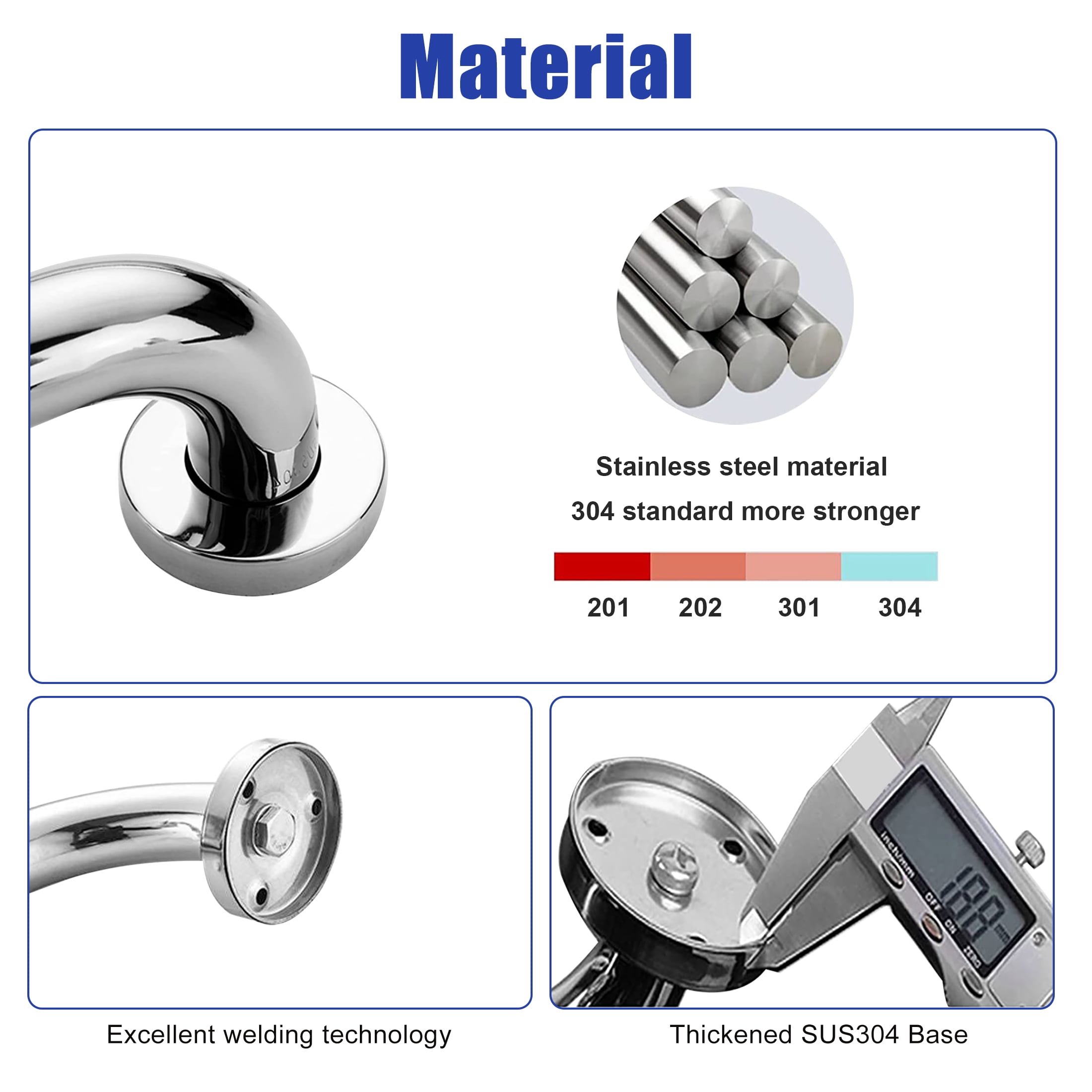 2pcs Shower Grab Bar, EEEkit 12in Stainless Steel Bathroom Grab Bar, Shower Handle, Safety Hand Rail Support, Bathroom Balance Grip Bar, Senior Assist Bath Handle for Handicap Elderly Injury Pregnant