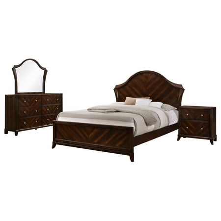 Mariella 4 Piece Wenge Mahogany Wood King Size Contemporary Bedroom Set Bed Dresser Mirror Nightstand