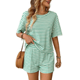 thumbnail image 4 of Conjunto de Pijama de 2 Piezas de Corta A Rayas de Verano, Color Verde, Talla L, 4 of 10