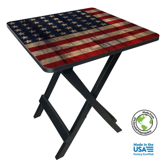 Ozark Trail 19-inch Plastic Folding Outdoor Camp Side Table, Flag Print