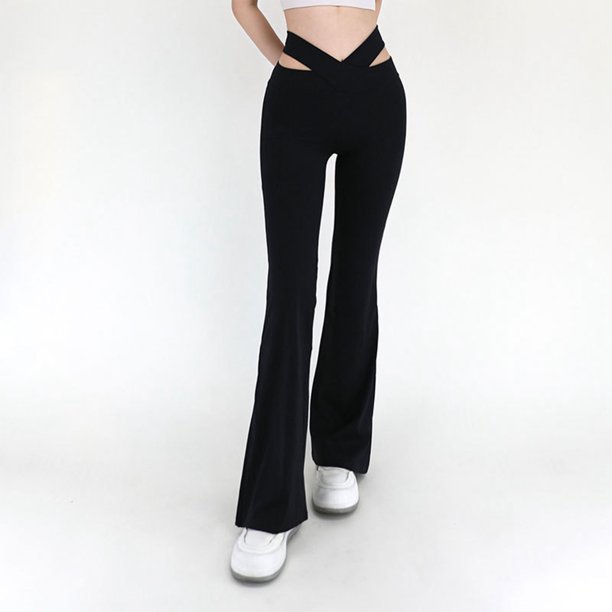 MKLEKYY Leggings de cintura alta para mujer, calados, acampanados, para yoga y fitness, informales, modernos, para entrenamiento