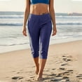 thumbnail image 6 of LEAVINGSUO Cropped Pants Women Pull on Women's Elastic Waist Pants With Pockets Casual Loose Jogger Cropped Yoga Pants For Workout Navy S, 6 of 8