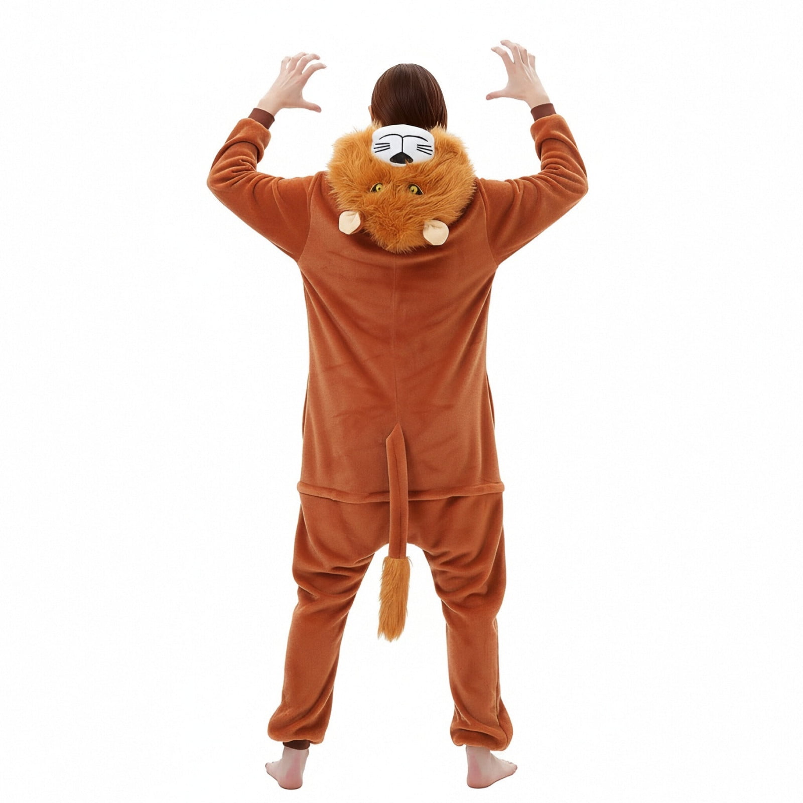 Fjofpr Pajamas Jumpsuits for Women Plus Size Fleece Fluffy Sleepwear Zip up Hooded Plush Rompers Cute Lion One Piece Pajamas Hooded Long-sleeved Pajamas Home Clothing Pajamas Coffee S