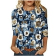 thumbnail image 3 of DDAPJ pyju 3/4 Length Sleeve Womens Tops Boho Floral Graphic Tees Loose Fit Crewneck Pullover Blouses Ofertas relámpago Blue S, 3 of 6