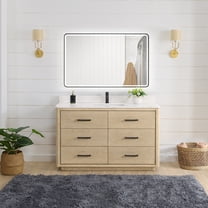Vinnova Porto 55" Wood Single Bath Vanity with Mirror in Aged Natural Oak