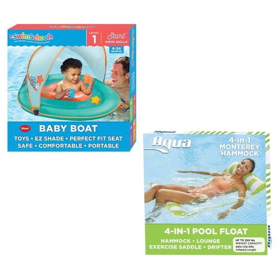 Aqua Leisure 4-in-1 Pool Floating Lounger & SwimSchool Baby Boat Float