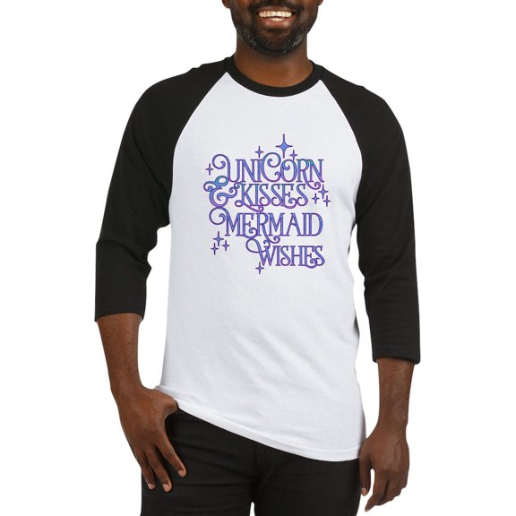 CafePress - UNICORN KISSES And MERMAID WISHES Baseball Jersey - Cotton Baseball Jersey, 3/4 Raglan Sleeve Shirt