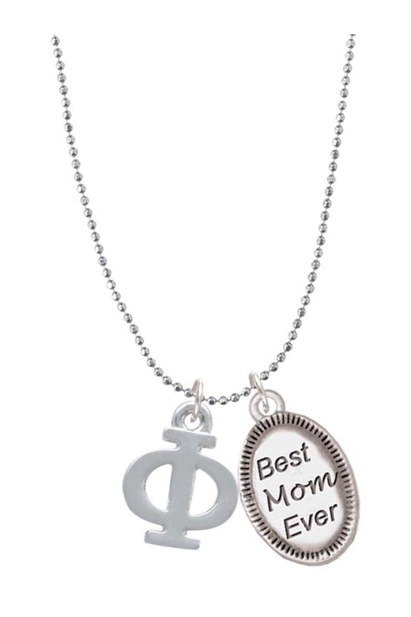 Silvertone Large Greek Letter - Phi - Best Mom Ever Charm Necklace