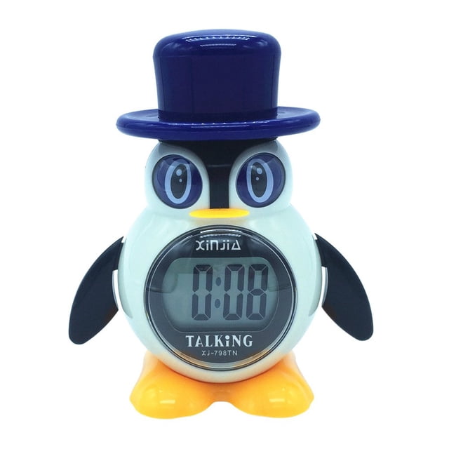 VISIONU Spanish Talking LCD Digital Alarm Clock Penguin Shape Gifts for Children