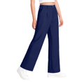 thumbnail image 4 of Resicozy School Uniform Pants for Girls Wide Leg High Waist Dress Trousers with Pockets, Back To School Clothing Button Trousers 5-14 Years Navy 160, 4 of 6