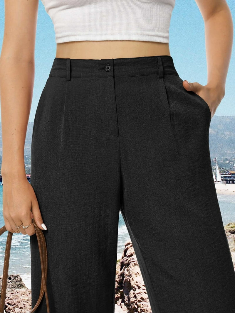 Airmenty Womens High Waisted Wide Leg Pants Casual Long
