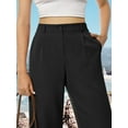 thumbnail image 3 of Womens Casual Wide Leg Pants High Waisted Button Down Straight Long Trousers Palazzo Pants, 3 of 8