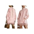 thumbnail image 2 of Women'S High Neck Suede Retro Long Sleeve Dress with Fringe Trim and Pockets Loose Fit Pink M, 2 of 8