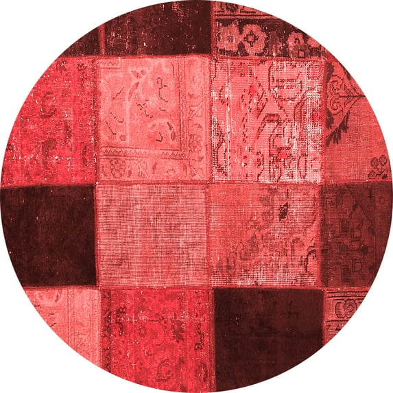 Ahgly Company Indoor Round Patchwork Red Transitional Area Rugs, 5' Round