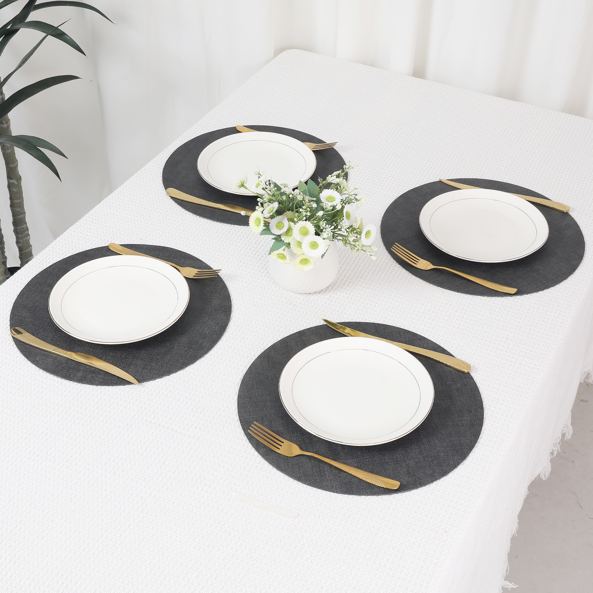 Unique Bargains Kitchen Placemats Washable Table Mat Wipeable Placemats Black 13x13in
