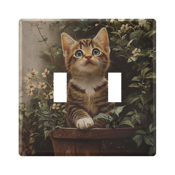 Switch Panel 4.48x4.56In Switch Plate Wall Panel Living Room Kitchen Bedroom Study Switch Panel Stylish Decoration Cat in Flowerpot
