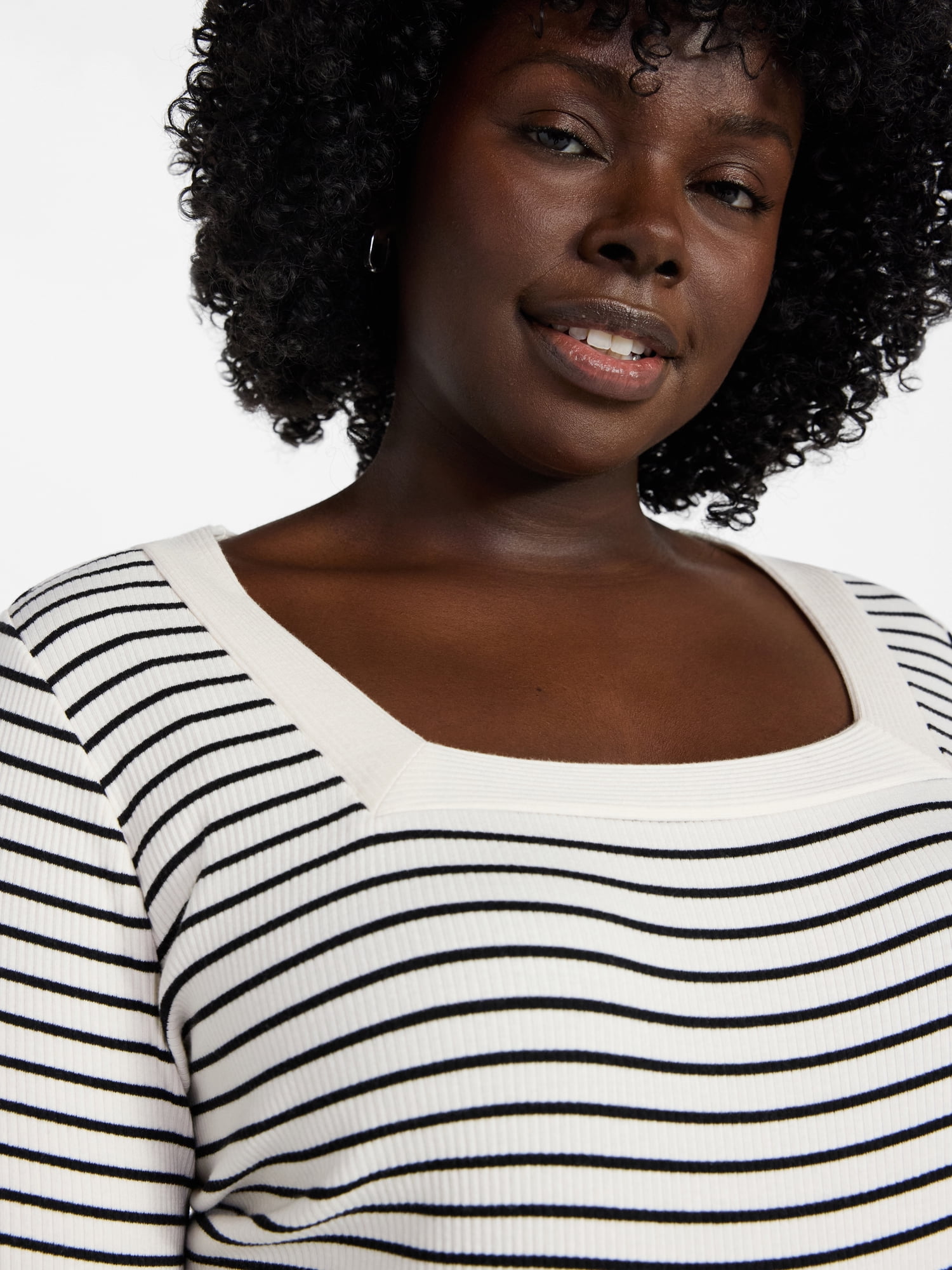Terra & Sky Women's Plus Size Long Sleeve Square Neck Rib Top, Sizes 0X-5X