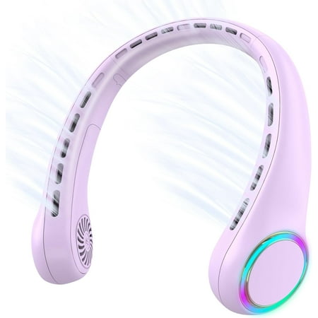 

Neck fan Portable Fan with 5-17H Lifespan 4000mAh Personal Fan with 3 Adjustable Speeds and 64 Cool Lights Nice Rechargeable Fan Hands-Free Bladeless Personal Fan for Summer (Purple)