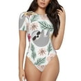thumbnail image 2 of Uemuo Cute Cartoon Sloth Pattern Women's One Piece Short Sleeve Swimsuit Rash Guard Surfing Modest Quick-drying Swimsuit Beach Essentials-Medium, 2 of 9