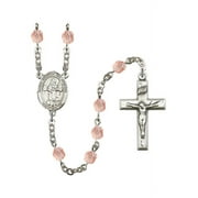 St. Isidore the Farmer Silver-Plated Rosary 6mm October Pink Fire Polished Beads Crucifix Size 1 3/8 x 3/4 medal charm