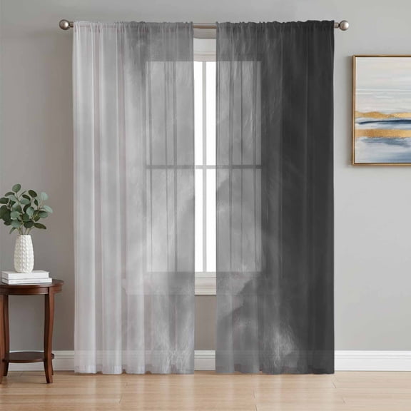 Sheer Curtains 108 Inches Long 2 Panels Set for Living Room, Black Grey Ombre Semi Sheer Curtains for Windows, Coastal Beach Modern Abstract Art Voile Window Treatments Rod Pocket Curtain