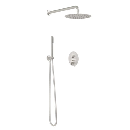 ANGELES HOME 10 Inch Rainfall Round Shower System, 2-Setting Rain Shower Head and Handle Set, Wall Mounted Shower Complete Combo Pressure Balancing Shower Valve, Brushed Nickel