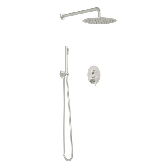 ANGELES HOME 10 Inch Rainfall Round Shower System, 2-Setting Rain Shower Head and Handle Set, Wall Mounted Shower Complete Combo Pressure Balancing Shower Valve, Brushed Nickel