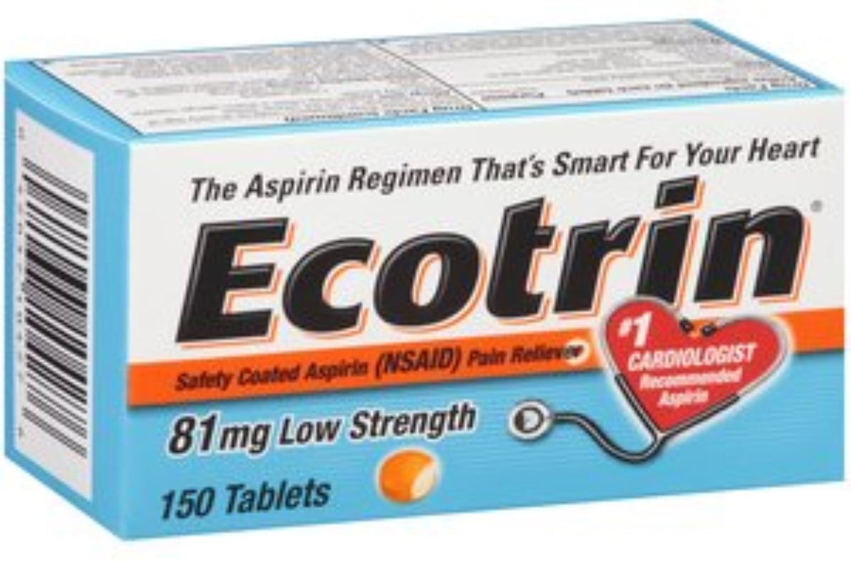 Ecotrin 81 mg Safety Coated Enteric Aspirin, Low Strength Tablets 150 ea (Pack of 4)