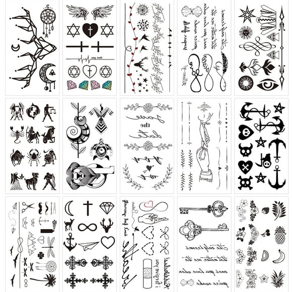 Adhesivo temporal para tatuajes Glaryyears, negro, 20 hojas