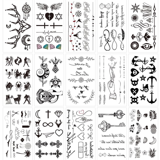 Adhesivo temporal para tatuajes Glaryyears, negro, 20 hojas