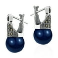 thumbnail image 2 of 10mm Navy Blue Pearl & Pyrite Studded Crown Sterling Silver Dangle Earrings, 2 of 4