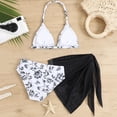 thumbnail image 3 of Linfrsh Girls Three Piece Swimsuit Girl's 3 Piece Swimsuit Cute Triangle Bikini with Ditsy Floral Print Cover Up Kid Bathing Suit(Black,8-9 Years), 3 of 9