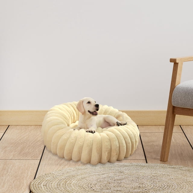 Cama redonda de felpa perfecl para gatos 60cm Beige
