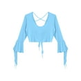 thumbnail image 6 of Alvivi Women Tribal Belly Dance Yoga Costume Wrap Top 3/4 Sleeve Lace-up Crop Top Sky Blue One Size, 6 of 7