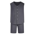 thumbnail image 4 of VBTAPA Mens Linen 2 Piece Outfits Solid Sleeveless Button Down Shirts and Shorts Set Summer Casual Beach Suits Gray XL, 4 of 4