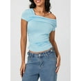 thumbnail image 4 of Michellecmm  Women's Asymmetric Tops Off Shouler Short Sleeve Ruched T-Shirt, 4 of 9