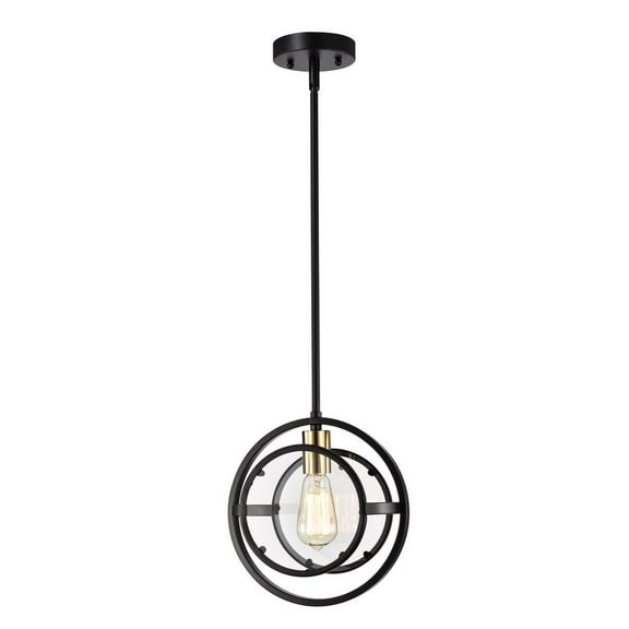 CHLOE Christine 1 Light Black and Brass Mini Pendant Ceiling Fixture 10"