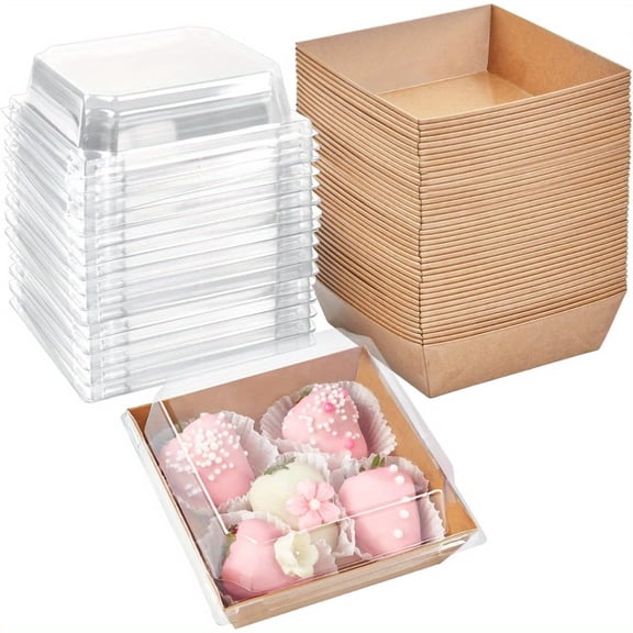 40PCS Kraft Charcuterie Boxes with Clear Lids 4x4 Inch, 40 Pack Brown Square Bakery Cake Slice Boxes with Window, Dessert To Go Containers