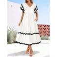 thumbnail image 4 of Womens 2025 Summer Casual Midi Dresses V Neck Flutter Short Sleeve Ruffle Tiered A Line Flowy Beach Long Dress White L, 4 of 8