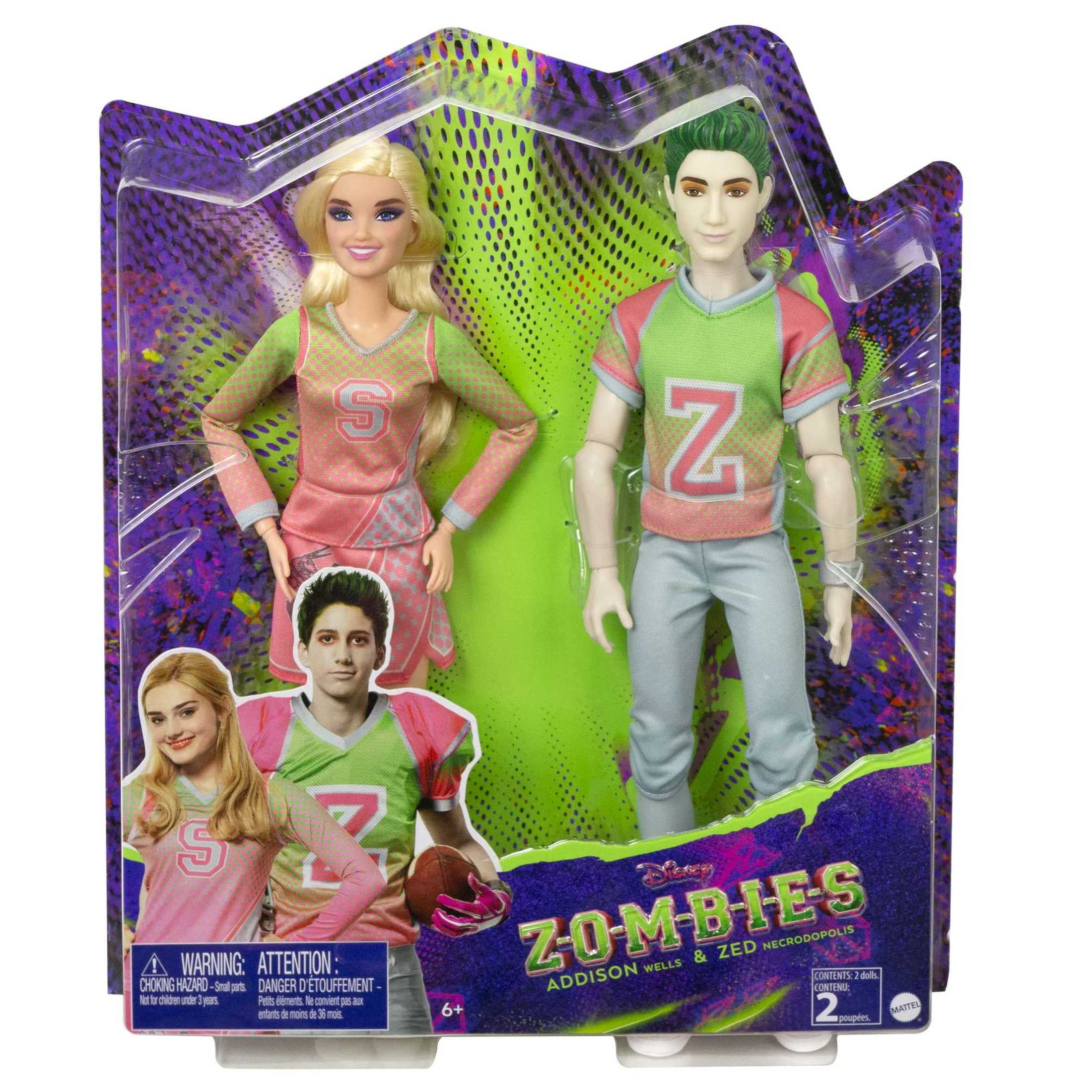 Disney Zombies 2-Pack, Addison Cheerleader and Zed Football Player Dolls (~12-in)